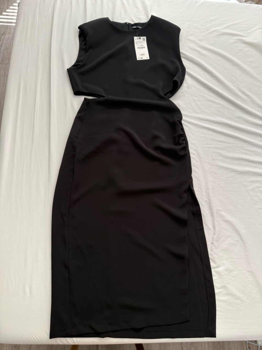 NWT ZARA Black Cut-Out Sleeveless Midi Dress LARGE